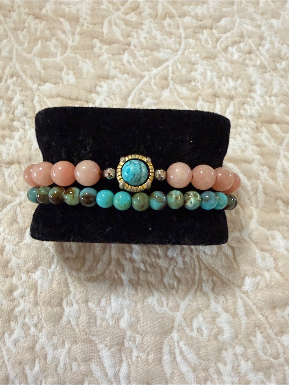 Stackable Beaded Stretch Bracelet Set with Turquoise Accent